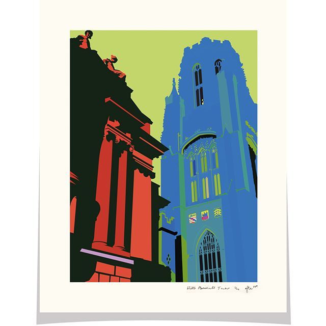 Wills Memorial Tower gets a colour shock today!  A Bristol landmark and guardian watching over this year’s graduates. Limited edition giclée prints are available from the shop:
bit.ly/2WHoEa1

#universityofbristol #bristoluniversity #willsmemorialbuilding #bristolcitym…