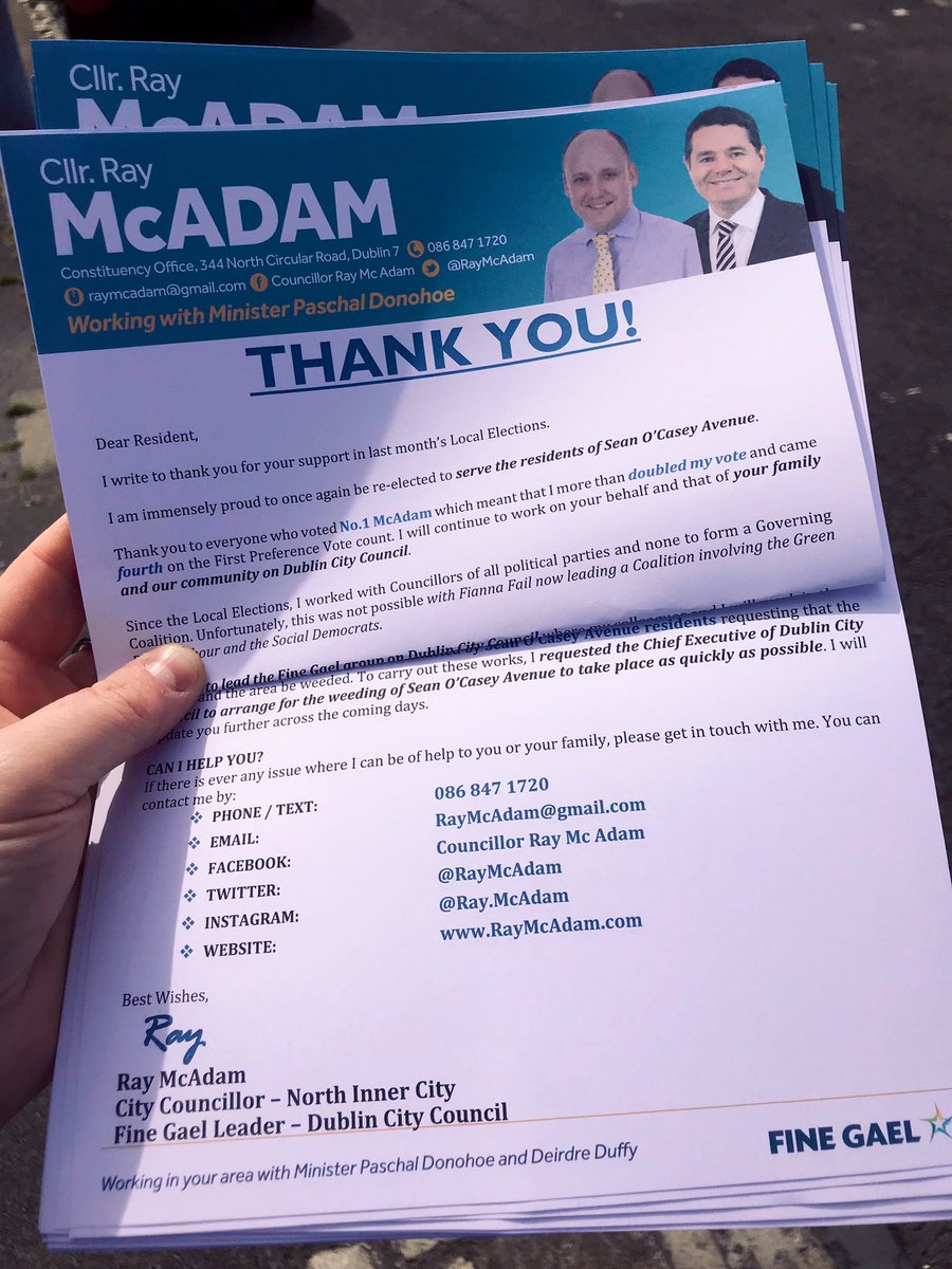 Before #Day2 of @StoneybatterPoP & @CavanCoBoardGaa in tomorrow’s @UlsterGAA #Final, a canvass in #SeanOCaseyAvenue to thank residents for their support in #LE19 and to follow up on outstanding issues of concern to them. @FineGael #notjustatelectiontime #NorthInnerCity