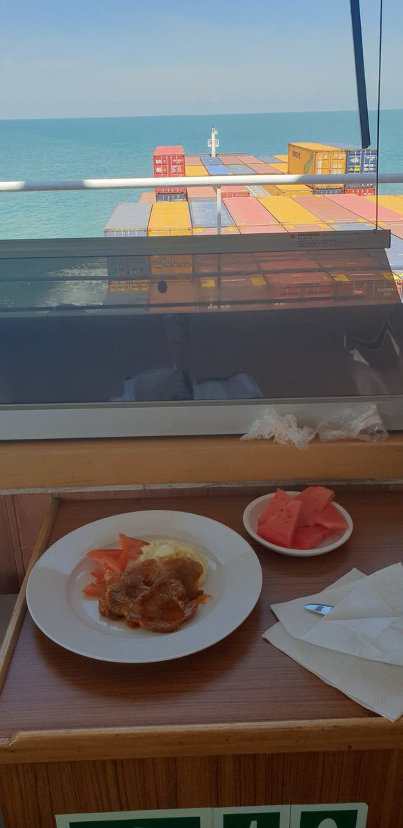 LeeMarriott14's tweet photo. It's been a while but its day light and my latest #foodonships. Thanks to @northeastspit for getting me onboard in time for lunch. Plus unsuitable use for a sky flake tub #skyflakehero https://t.co/ii8JnEsiLl