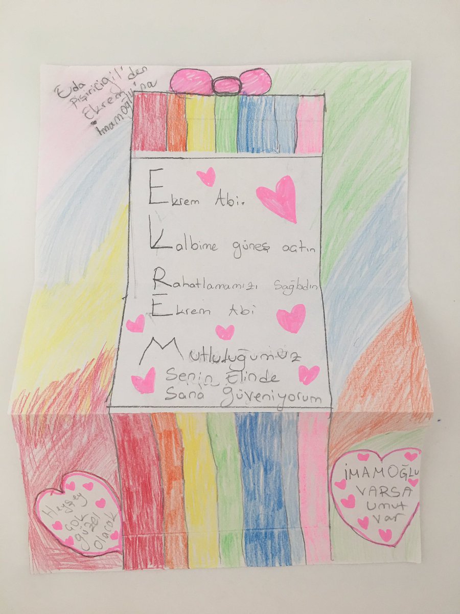 Yeldaeda's tweet image. Ekrem abi Merhaba,
Ben Eda Pişiricigil 9 yaşındayım. Ailem ve ben sana çok güveniyoruz hatta arkadaşlarımla buluştuğumuz zamanlar hep senle ilgili konuşuyoruz. Sana çok güveniyoruz. HERŞEY ÇOK GÜZEL OLACAK Sen Varsan Umut Var 
Sevgilerimle... @ekrem_imamoglu