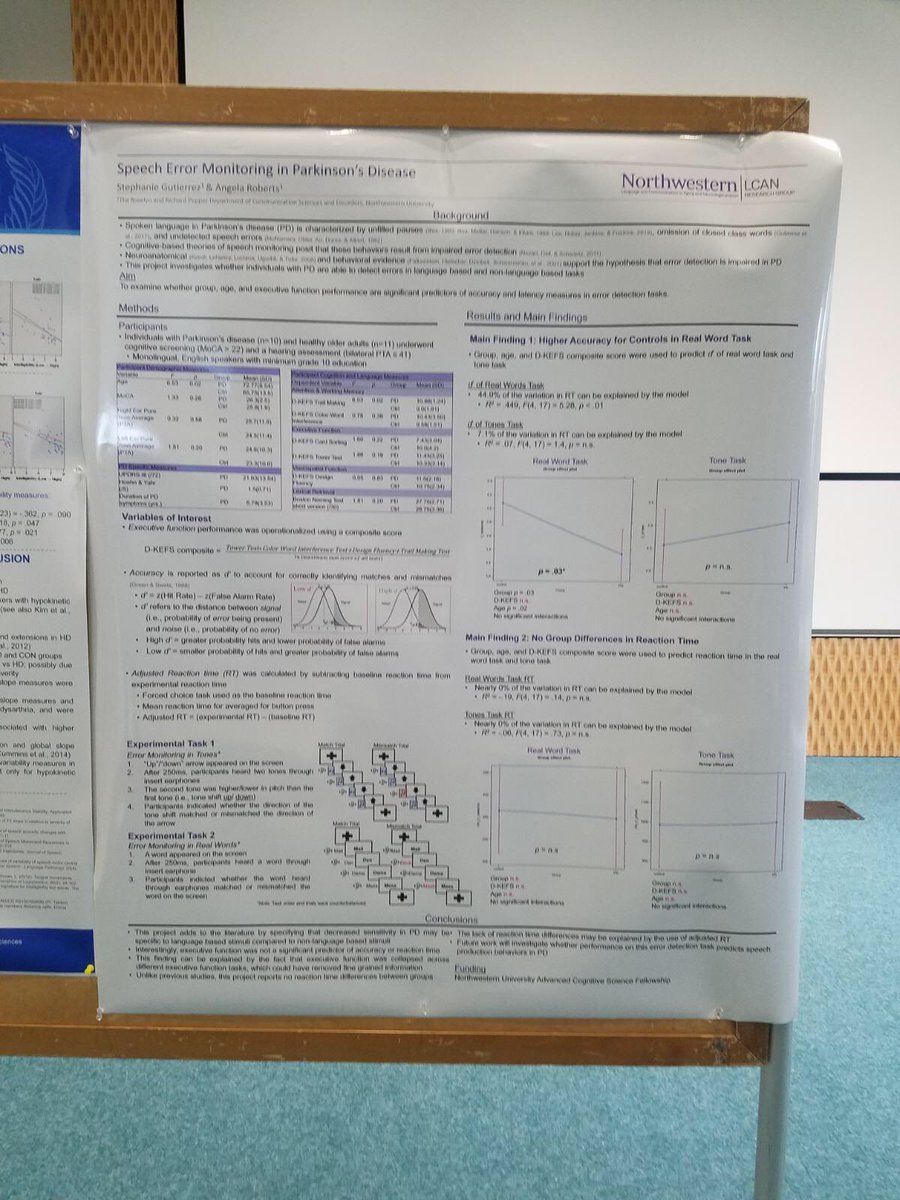 lcanresearch's tweet image. Thanks ⁦@SteppLab⁩ for providing Stephanie Gutierrez ⁦@lcanresearch⁩ the opportunity to present her work on error monitoring and detection as a source of speech disruptions in #PD at the #2019BSMCS! #mentoring #womeninscience ⁦@NU_SoC⁩ ⁦@NUAuDSLP⁩