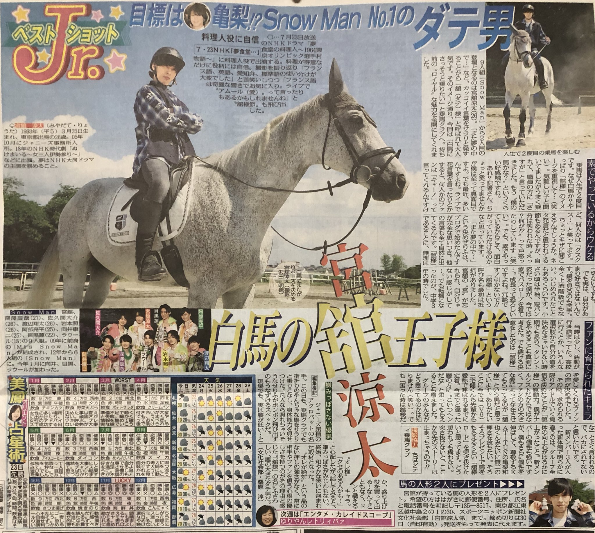 Mai スポニチ 宮舘涼太 舘様 白馬に乗っています T Co 8jnqms6oa4 Twitter