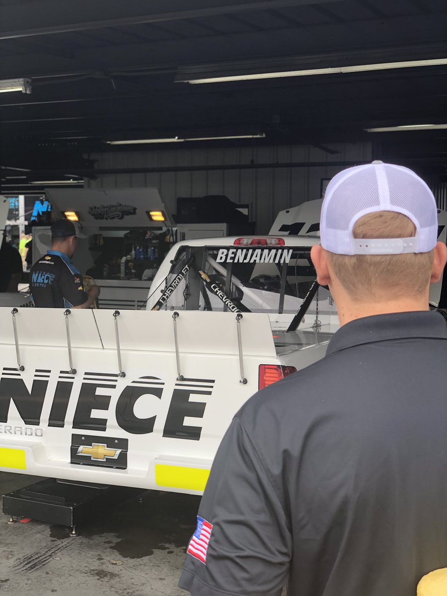 KyleBenjamin_'s tweet image. KB looks on as his @NieceMotorsport team prepares his truck for @NASCAR_Trucks practice at 4 P.M. @WWTRaceway. #NASCAR #TeamKB