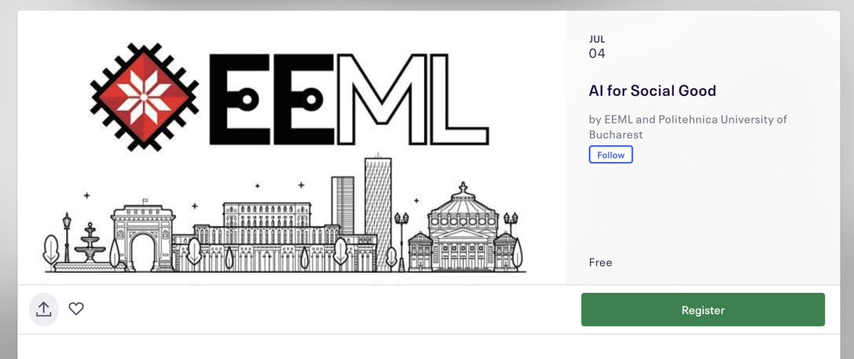 Join us for an exciting "AI for Social Good" event in Bucharest: keynotes and panel with international experts in AI. Registration is mandatory if you are not an EEML2019 participant eventbrite.co.uk/e/ai-for-socia…