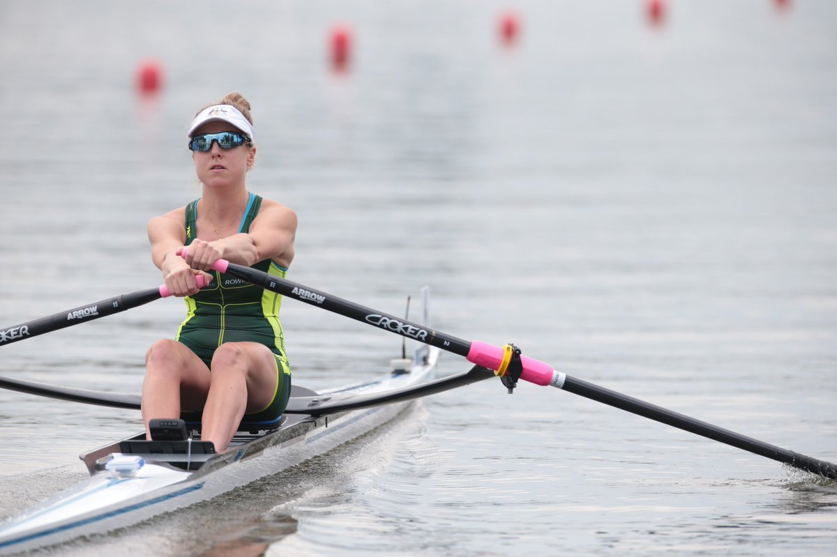 RowingAust's tweet photo. MEDAL ALERT! 🥉 It’s a bronze medal for Tasmanian Georgia Nesbitt in the Lightweight Women’s Single Scull! A great race from Nesbitt with @rowingcanada Jill Moffatt taking 🥇and China’s Fang Cheng taking 🥈! #WRCPoznan #rowing #WorldCupRowing https://t.co/FaWyidwF5N