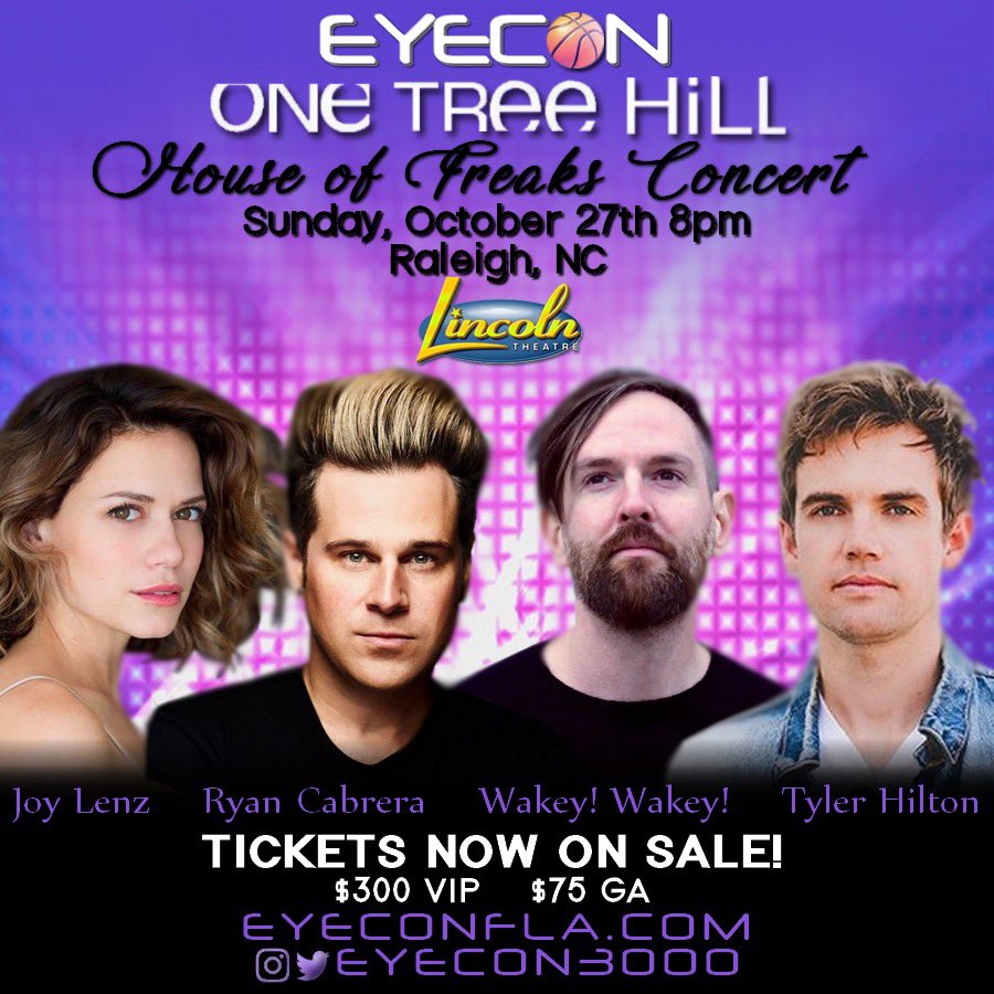 #Retweet to be entered to WIN 4 general admission tickets to the #HouseOfFreaks concert in <a href="/RaleighGov/">City of Raleigh</a> this October! You don’t want to miss this concert! Tickets now at eyeconfla.com. Ends on Monday #OneTreeHill