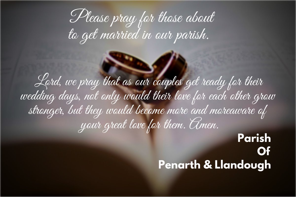 Penarth Ministry Area (@penminarea) on Twitter photo WEDDINGS at St Augustine’s
Please pray for our wedding couples as they prepare for their special days: Matthew Parkinson & Rebecca Webb on Thurs 27th June 2.30pm
<a href="/Josh10Lewis/">Josh Lewis</a> & Chloe Lewis on Sat 29th June 12.30pm WEDDINGS at St Augustine’s
Please pray for our wedding couples as they prepare for their special days: Matthew Parkinson & Rebecca Webb on Thurs 27th June 2.30pm
<a href="/Josh10Lewis/">Josh Lewis</a> & Chloe Lewis on Sat 29th June 12.30pm