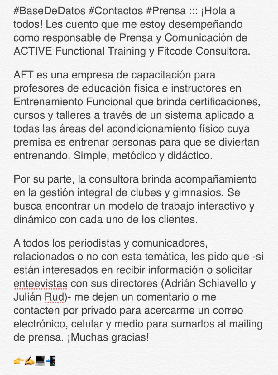 gabylosino's tweet image. Lean la foto 😃 GRACIAS 👉🏻 #BaseDeDatos #Contacto #SomosMásSomosVos #ACTIVE #Fitcode #FitcodeConsultora #FunctionalTraining #EntrenamientoFuncional #Capacitación #Entrenadores #ConectandoGestión #ClubesyGimnasios #Gym #Gimnasio #Prensa #Press