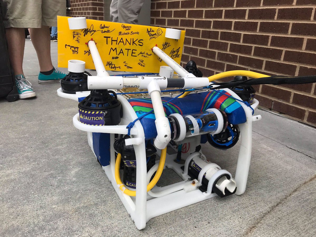 Calypso is about to get in the water to complete a cooperative task with other teams! Check out our cool Team Banner Prop!
Tune in to the livestream to watch!

#watergame 

<a href="/matecenter/">MATE ROV Competition | MATE II</a> 
<a href="/marineinstitute/">Marine Institute, Memorial University</a> 
<a href="/MUN_Engineering/">Memorial Engineering</a>