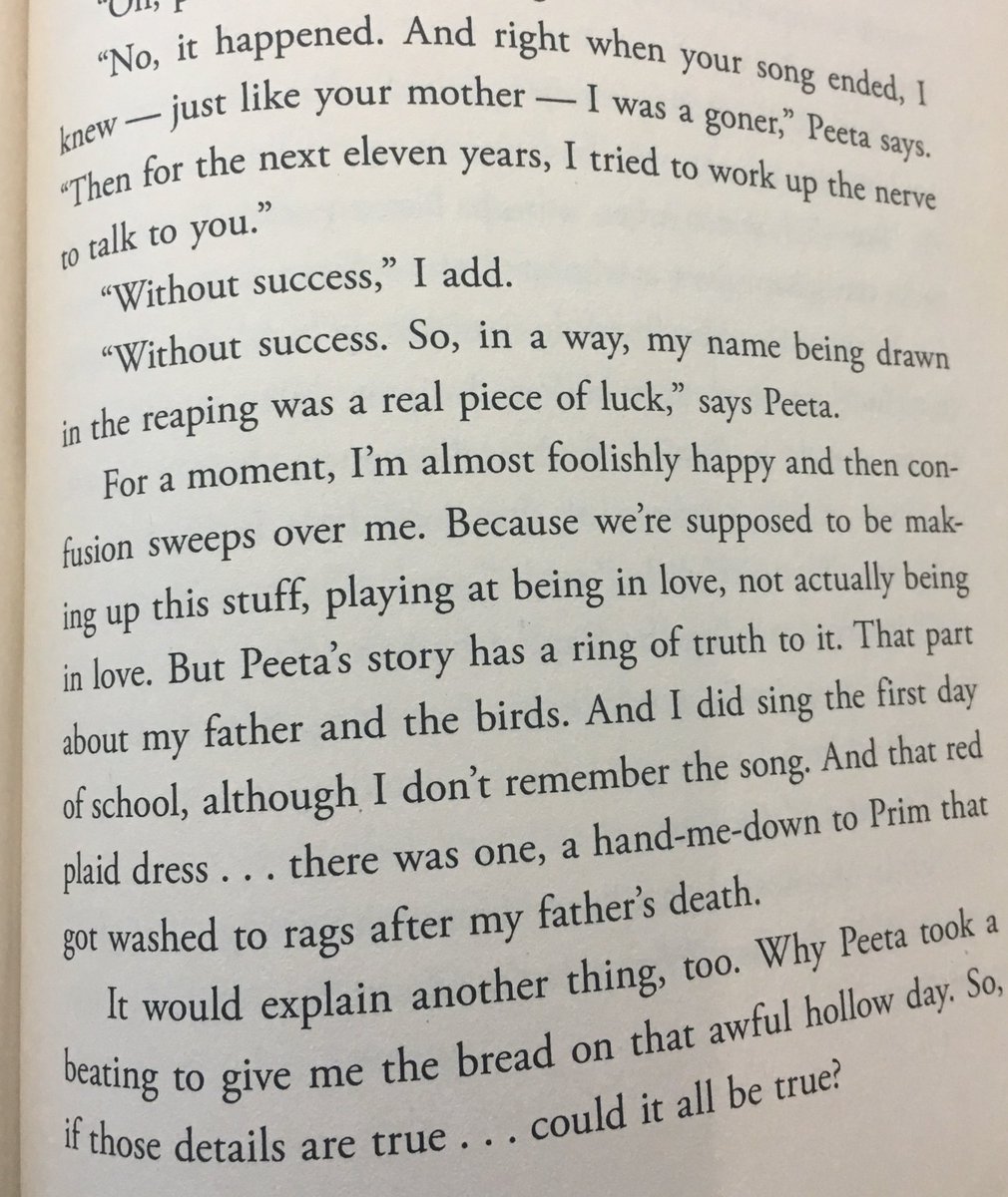 Katniss begins to realize that Peeta isn’t playing at their relationship for the audience’s benefit—and it makes her happy. (Seeing some shades of demi here)  #TheAspecGames