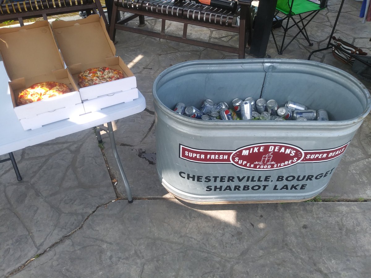Breakfast or lunch? You decide! 
Pizza and Pepsi for sale at the market until 1:00.