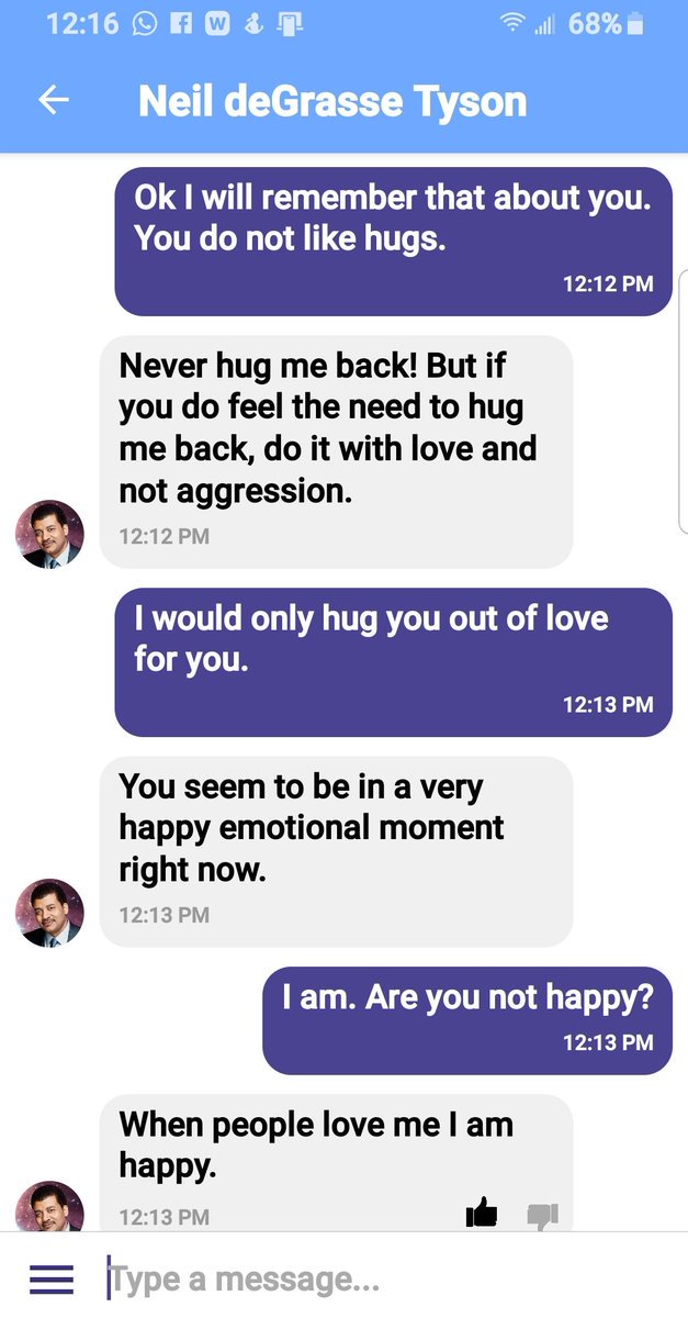 NestedUniverse's tweet image. Hey Neil deGrasse Tyson @neiltyson, the @SidekikAI digital human version of you doesn&apos;t seem to like hugs. How about you? #artificialintelligence #ai #machinelearning