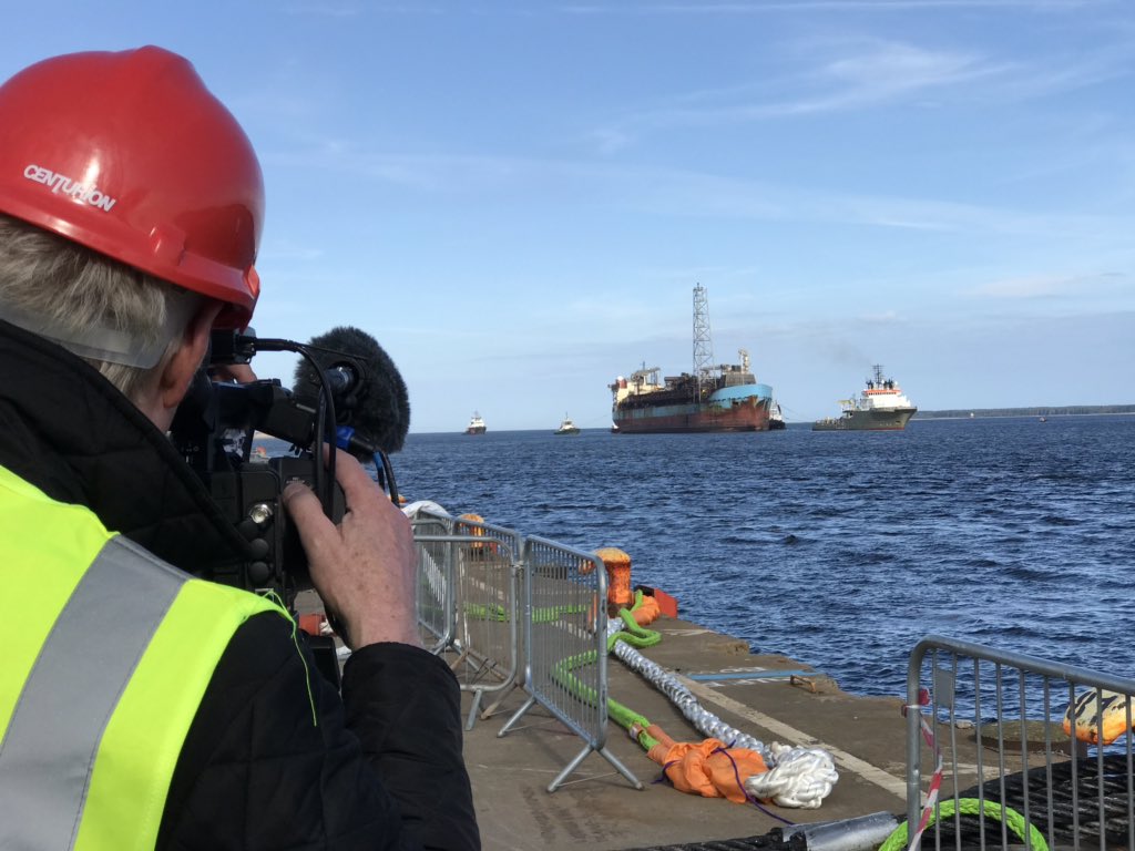 forthports's tweet photo. Media in attendance as #ThePortofDundee prepares to welcome the #curlew owned by @Shell_UKLtd for the start of her decommissioning with @Augeanplc https://t.co/P78NUGi4wX