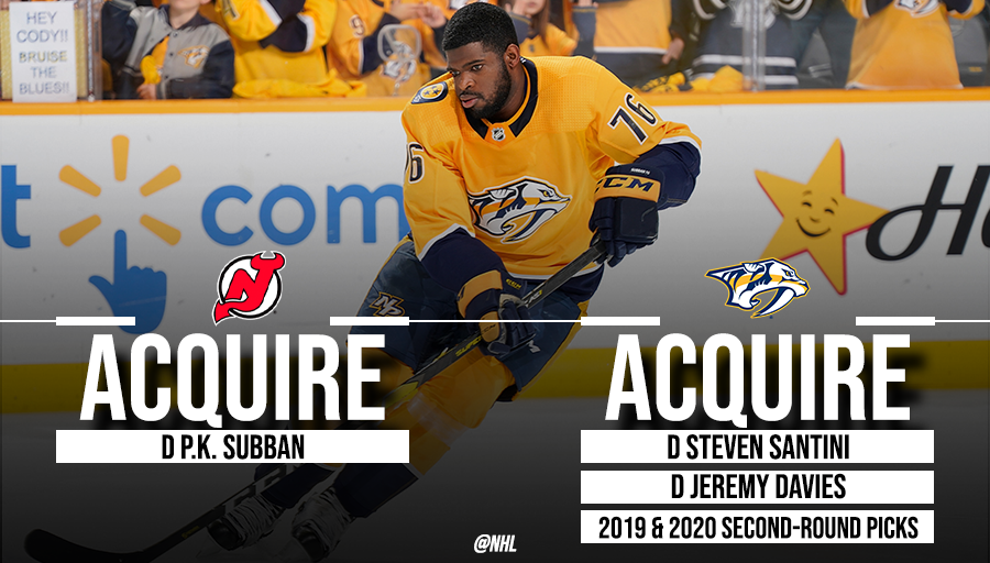 NHL's tweet photo. The @NJDevils have acquired @PKSubban1 from the @PredsNHL.

Details: https://t.co/sw6TLa6YWE https://t.co/eaOYRIS72v