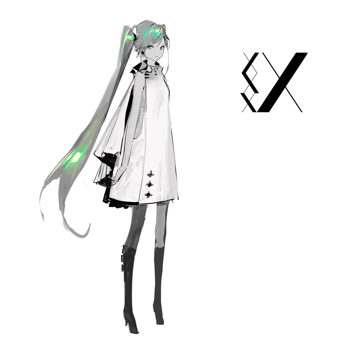 hatsune miku 1girl solo long hair boots twintails very long hair full body  illustration images