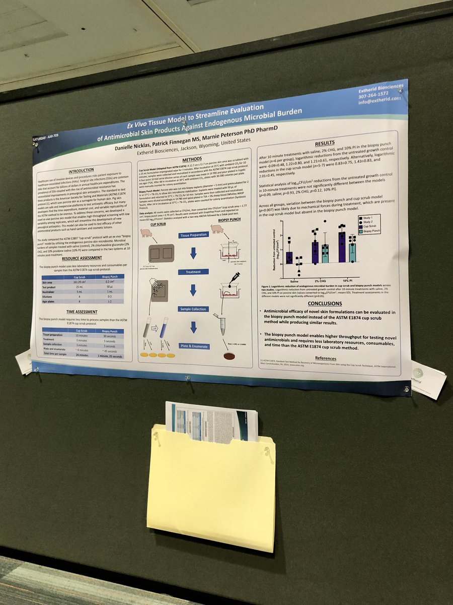 USPerfectus's tweet image. Extherid is at #ASMicrobe! Come by Poster AAR-709 today to learn about our ex vivo models for antimicrobial development.