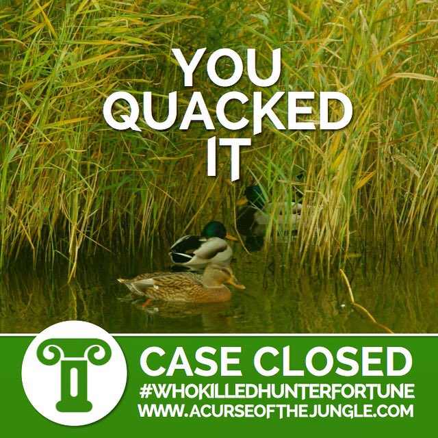 ACorpseOnCamera's tweet image. CASE CLOSED! Mammoth thanks to our detectives who ventured into the jungle, survived tropical climates, sleuthed through the clues and conquered the curse of the monkey god. We’re back in 2020 with an action packed mystery where #HeadsWillRoll. Do not adjust your set... 🕵️‍♂️💰📺⚰️