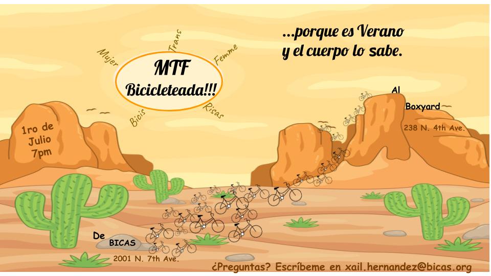 🚲🚲WTF Community Bike Ride 🚲🚲
Monday,  July 1st @ 7 PM BICAS to the Boxyard
An easy-paced all inclusive community ride for WTF identified folx. Meet at BICAS.  We will close up shop at 7 and hit the streets for a low-key social ride. 
First Monday of every month