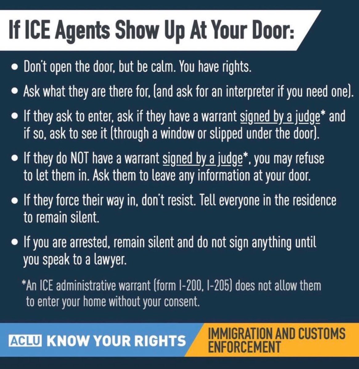 Everyone has rights - including immigrants when it comes to ICE entering your home without a search warrant.  #KnowYourRights