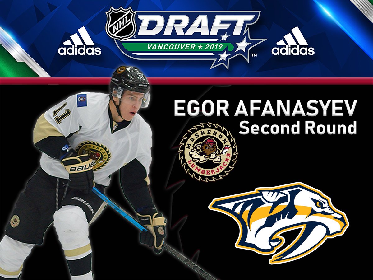 MuskegonJacks's tweet image. Egor Afanasyev is drafted by @PredsNHL in the second round, 45th overall.

@NHL #DraftWatch #JacksAlum