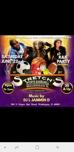 TeamBarnett's tweet photo. R&amp;B all Night at @StretchsSportsBar #StretchsSportsBarandGrill #Party #Waukegan #Zion #NorthChicago #Stretchs #Baskettball #Globetrotters #Drinks #R&amp;B https://t.co/tgt9x7fePu