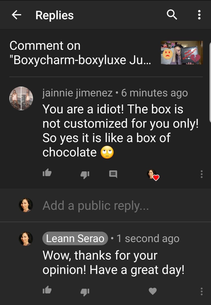 Leannserao's tweet image. Had to share this because it made me laugh so hard #hatecomments 
No shit sherlock,  I know the box is not customized only for me lol