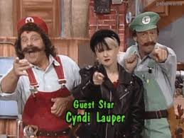 Watching the \"Super Mario Bros. Super Show\" for Cyndi Lauper\s guest episode. Happy Birthday! 