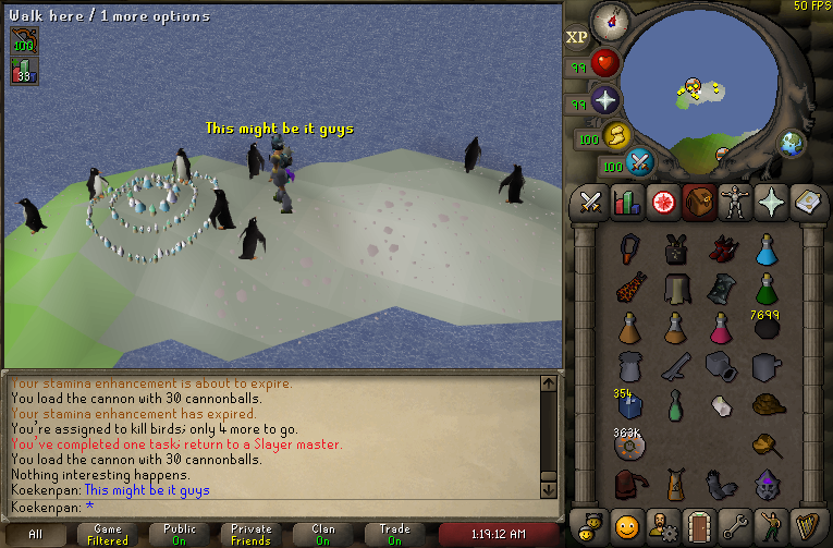 gherkinss's tweet image. the next best locations to complete these tasks are far slower despite the promise not to change the content. i would like to propose changing the penguin island to multi-combat to make it similar speed to the old chicken pen, plus it's a cool unique location