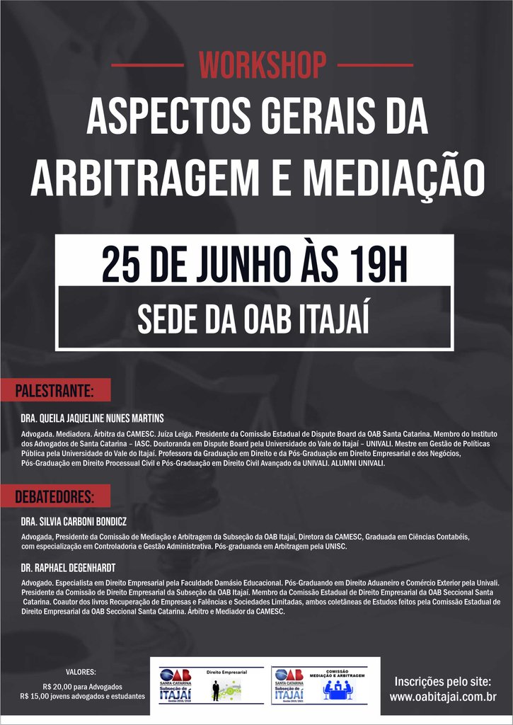 DireitoEventos's tweet photo. Aspectos Gerais da Arbitragem e Mediação

Onde?
Itajaí - SC

Quando?
Dia 25 de junho de 2019

Saiba mais em:
https://t.co/c6N2UuTAlK

#mediacao #mediação #arbitragem #evento #direito #amodireito #juridico https://t.co/cSrrPt3X3j