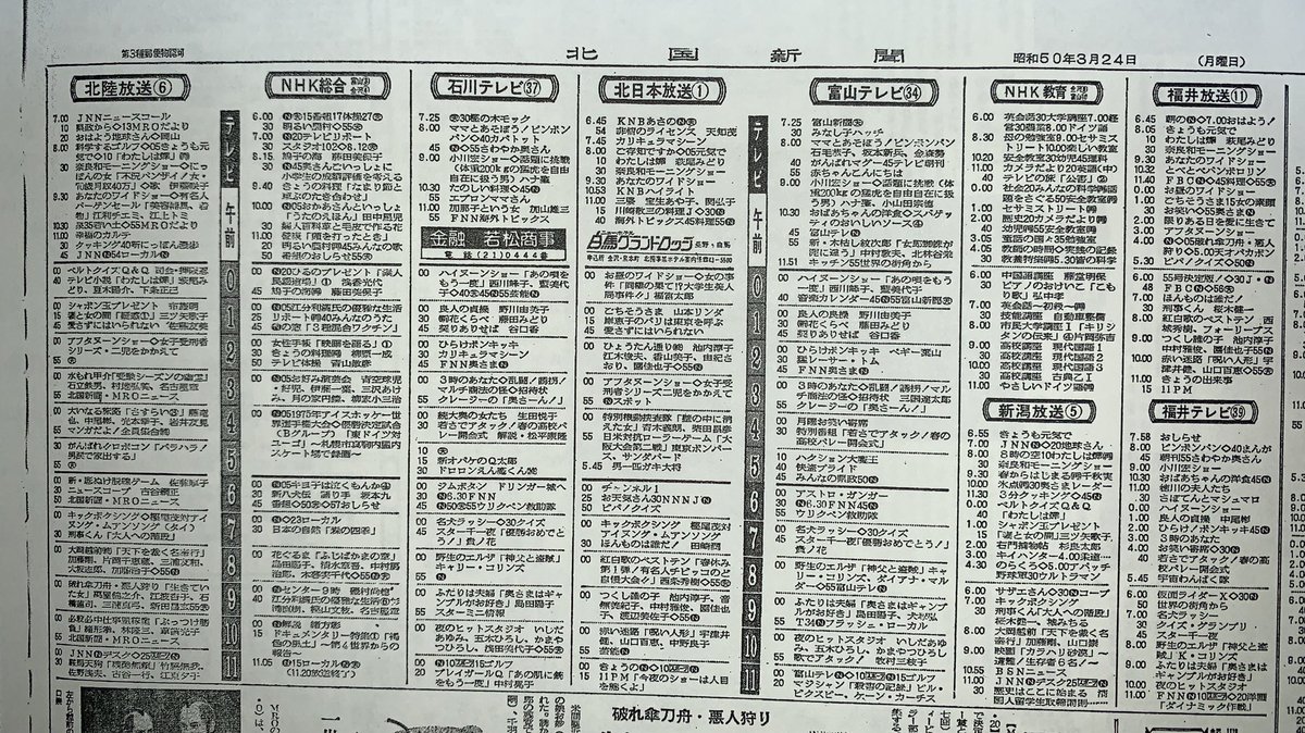 川口 将 かわぐち まさし ラジオネームは愛媛のかわぐち En Twitter 資料整理 先日投稿した昭和50年３月24日のテレビ欄 また一気に出た 北陸 山梨 そして北海道と 懐かし番組表 昭和レトロ 回想法