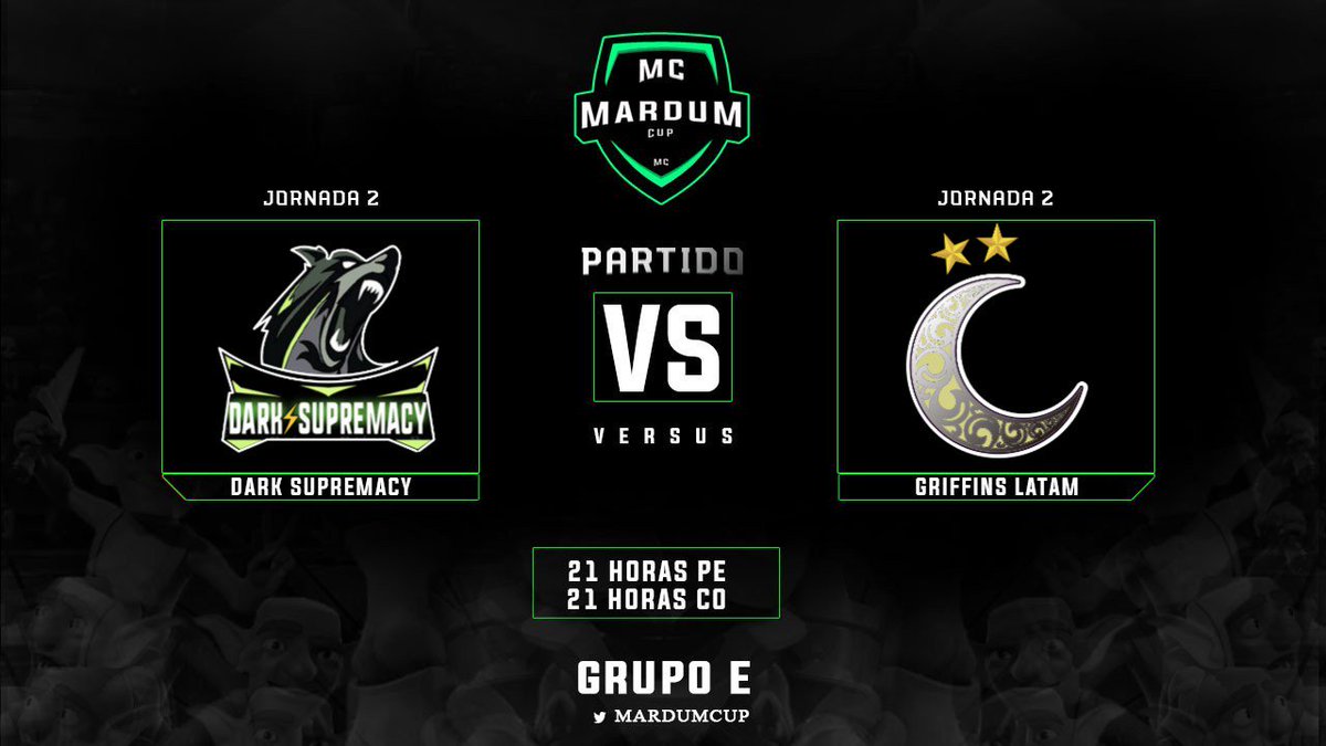 #MC | MATCHDAY

GRUPO E — JORNADA 2
⚔ <a href="/DarkSupremacyCR/">DarkSupremacyCR</a> • <a href="/LatamGr/">#GriffinsLatam</a>
📆 22/06/19 
⏰ 21:00 🇵🇪 | 🇪🇨 22:00