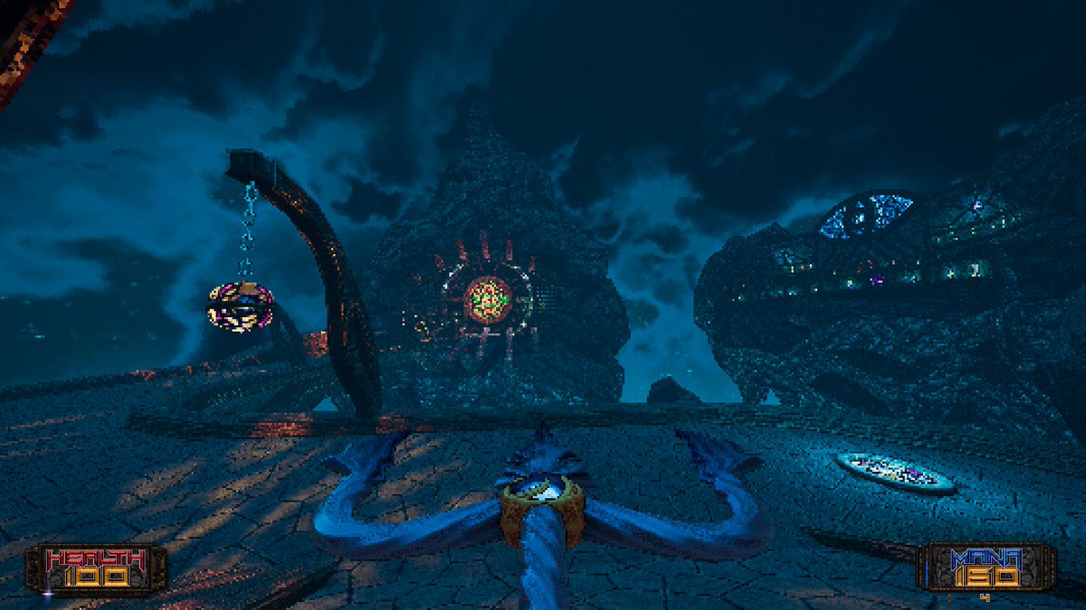 _QuakeBot's tweet image. A reminder that Amid Evil can be played with super chunky pixels by turning the res scale down and ticking the box. An experience to keep in mind. #AMIDEVIL #FPS #Retro