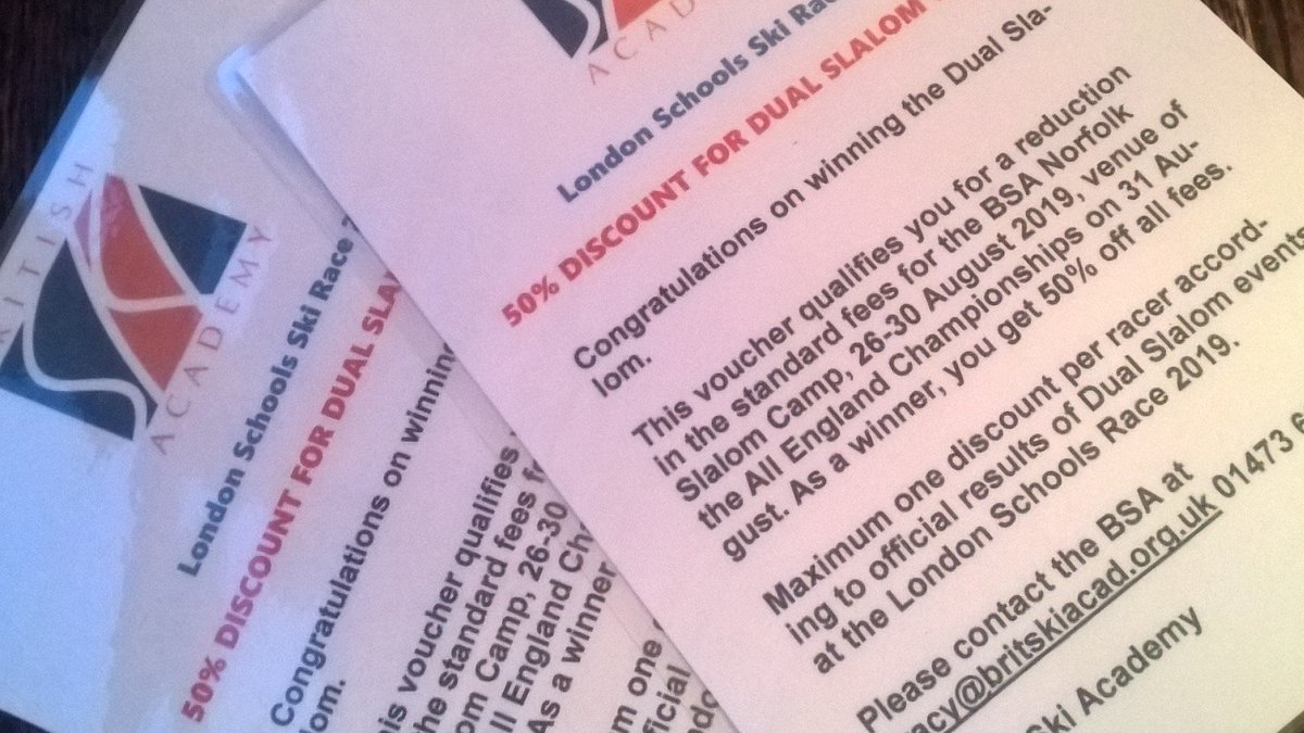 Extra goodies for the winners of tomorrow's Dual Slalom at #LSSR <a href="/GoslingLeisure/">Gosling Sports Park</a>. They get a 50% voucher for the BSA Norfolk Camp in August, just before the All England champs. Thank you <a href="/Britskiacademy/">British Ski Academy</a>