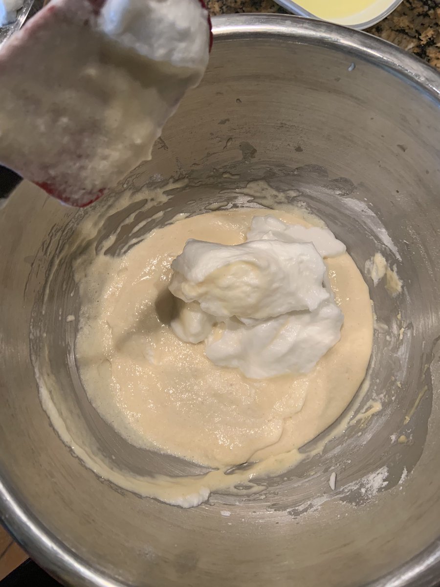 add your meringue into your batter and continue gently folding until you use all your meringue