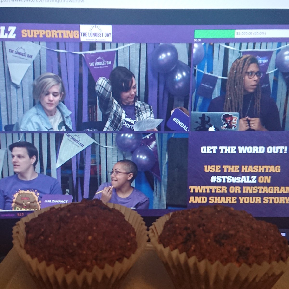 Shailythia's tweet photo. Muffins and Marathons! #STSvsALZ now live on @SavingThrowShow at https://t.co/HC9OVjjSfp super fun and for a great cause! https://t.co/J0nWEEf1nM