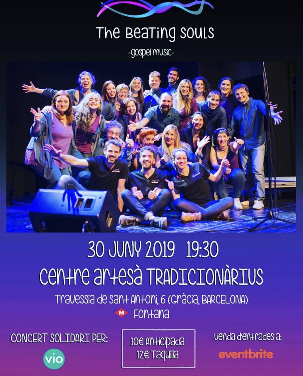 lasandreta's tweet photo. Diumenge 30 de juny concert de gospel solidari dels #TheBeatingSouls a Gràcia. 💙💜
Feu difusió? @indepe_gracia @Bcn_Gracia @bcncultura @graciatelevisio @GospelFans1 @AgendaConcertsC @ShBarcelona @guiadelocio @TimeOutBCN @btvnoticies
Més info:
https://t.co/ezWqbGkrBc https://t.co/5GJHwpP4H0