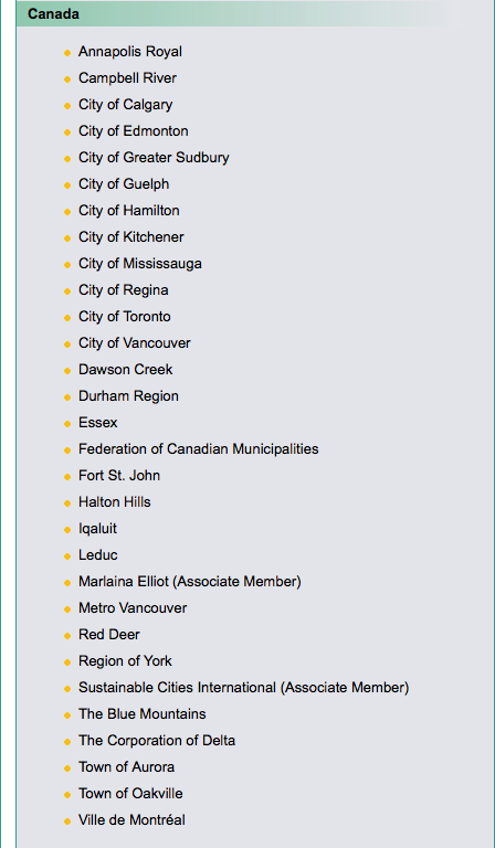 2/If you live in any of these cities in Canada, your town/city has been chosen as the guinea pigs for the UN Agenda... and you probably don't even know it. The list can be found here from Wayback Machine. It is no longer on their new website. Wonder why?  https://web.archive.org/web/20120725211037/http://www.iclei.org/index.php?id=11454