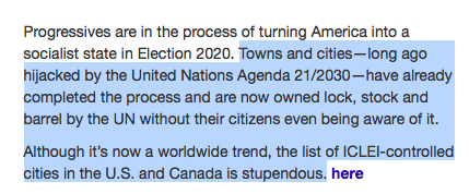 3/Towns and cities—long ago hijacked by the United Nations Agenda 21/2030—have already completed the process and are now owned lock, stock and barrel by the UN without their citizens even being aware of it.Time to wake up Canada.