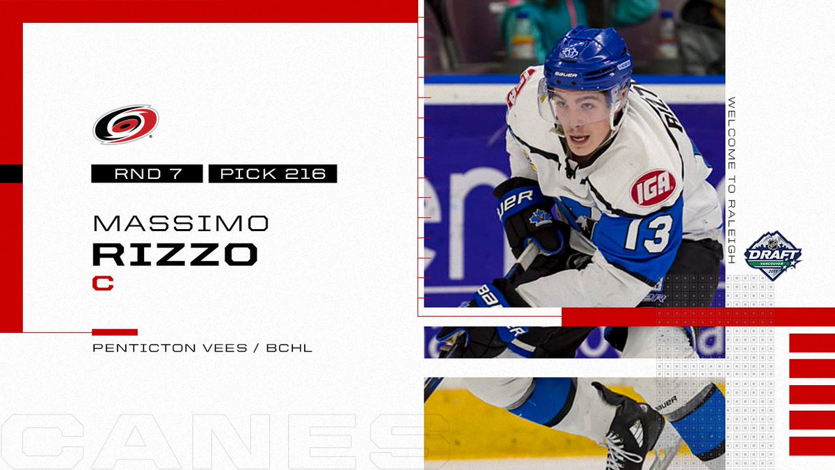 Canes's tweet image. With the 216th pick in the 2019 #NHLDraft, the #Canes select Massimo Rizzo!