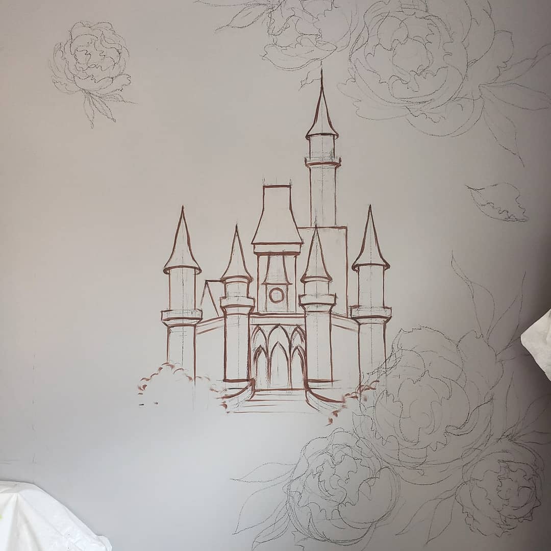 Once upon a time...👸🏰🎨💖 #castle #mural #handpainted #creative #decorativepainting #artwork #acrylicpainting #walldecoration #muralart #muralist #art #artist #fineart #painting #drawing #interiordecor #peony #ArtistOnTwitter #hazletnj #njartist #wondrouswalls