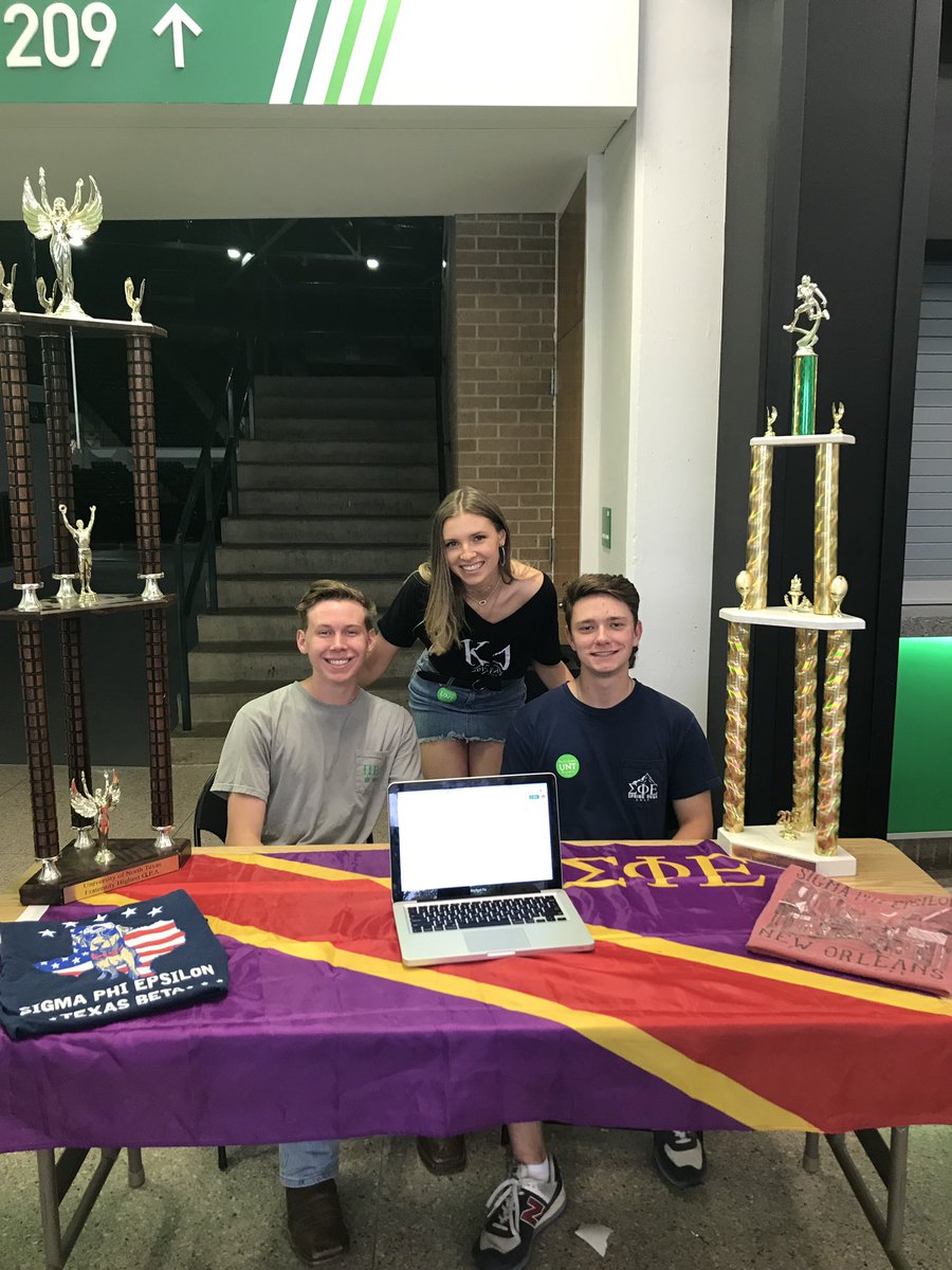 UNTSigEp's tweet photo. Hey #UNT23 ! Come out to the coliseum concourse today from 5:30-6:45 to talk to Austin, Bronson, and one of our Goldenhearts Katie about SigEp, and how it’s more than just a fraternity. 🤝
#untorientation19
#BuildingBalancedMen
#RushSigEp https://t.co/MRNEnS5kWR