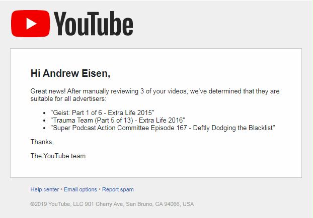 Pic of yet more of my videos YouTube admits to inappropriately flagging.