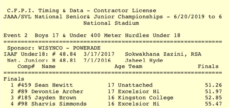 Sean Hewitt wins the 400IH at Nationals in Kingston, Jamaica!!!!#LEWWHAT #JAAATrials @flhsnyc