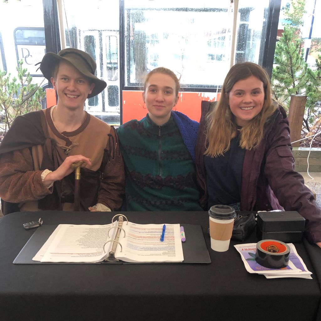 Artistic Director Gordon McCall and actors Zac (Oberon), Alice (Helena), and Eliza (Puck) had a great time selling lines at Market Square. Find us on Saturdays. Make sure you buy your favourite line before it’s taken! #midsummerswiftcurrent #southwestshakespeare #lyricshakespeare