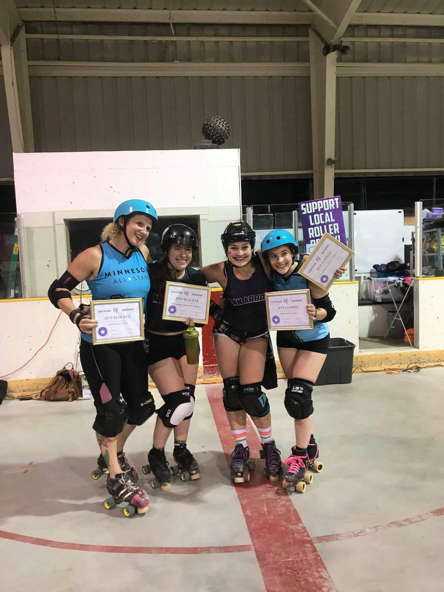 a2rollerderby's tweet photo. And the final of the Bruisers v @MNRG NICE game! A2 MVPs Sonnet Boom and Freeda Radical, NICE MVPs Peppers and Kung Pow Bitchin! #GoodDerbyYouBetcha #SkateHardPartyHard #A2RD https://t.co/cD7inbP9Nj