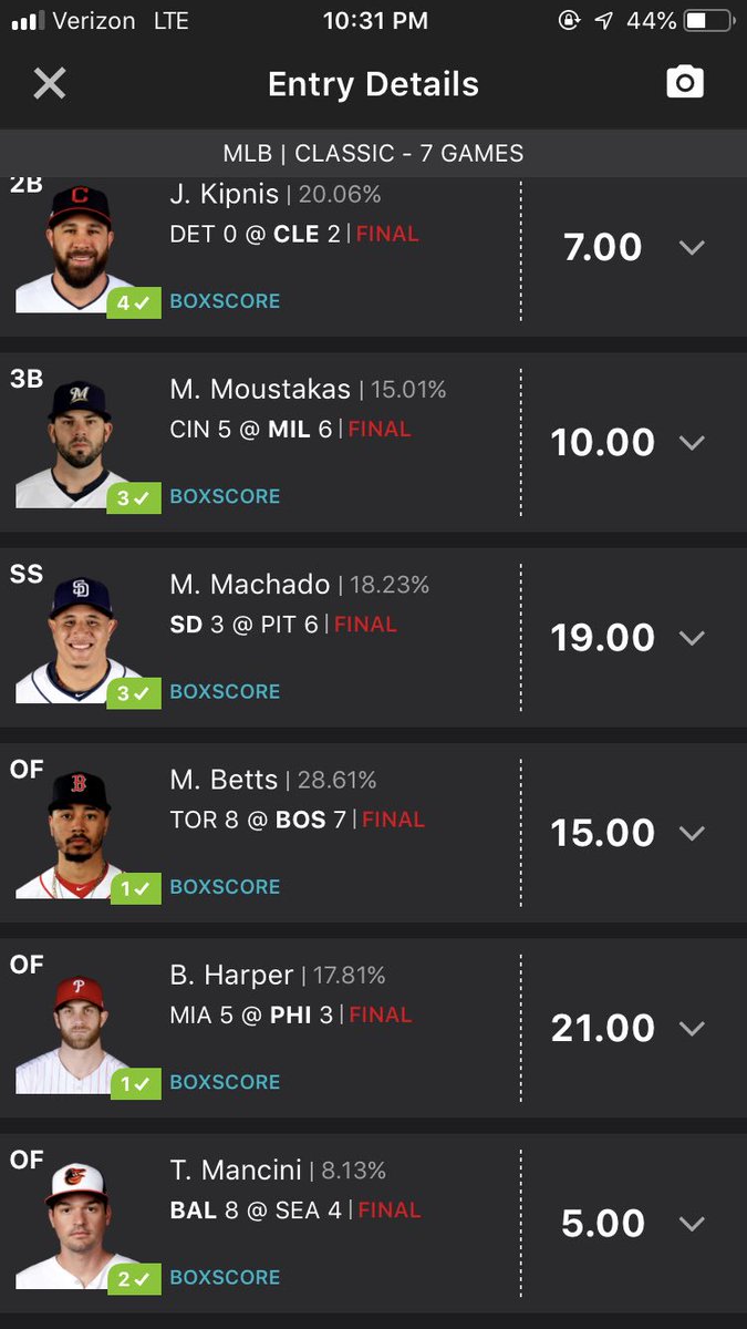 DimesJoey's tweet photo. @MLB $0.25 contest #smallprofits #takedown #mlb #dfs https://t.co/BWFg9blzs2