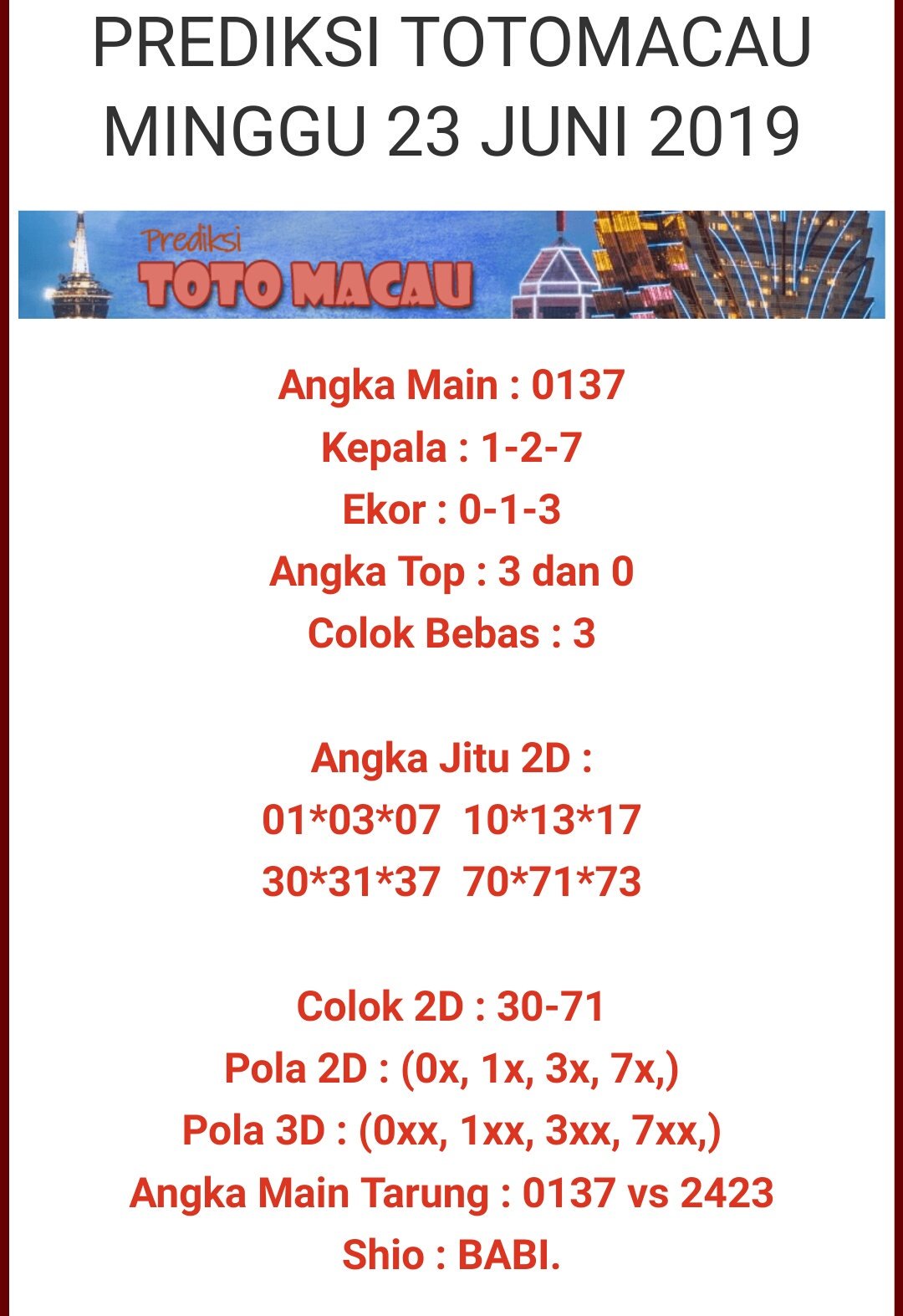 Agen Judi Togel Online - Togel Resmi Sgp @Waktogel On Twitter: "Prediksi  Toto Macau Minggu 23 Juni 2019 Daftarkan Diri Anda Sekarang Juga Disitus  Hoki Dan Terpercaya ^^ Salam Hoki #Togel #Totomacau #