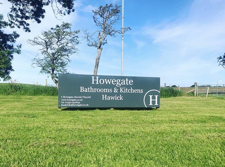 howegate's tweet image. I wonder if you’ve spotted our new sign off the A68 at Bridgend Park Ancrum? @AncrumAFC #howegate #bathrooms #kitchens #Hawick #ancrum #Edinburgh #SHOWROOM