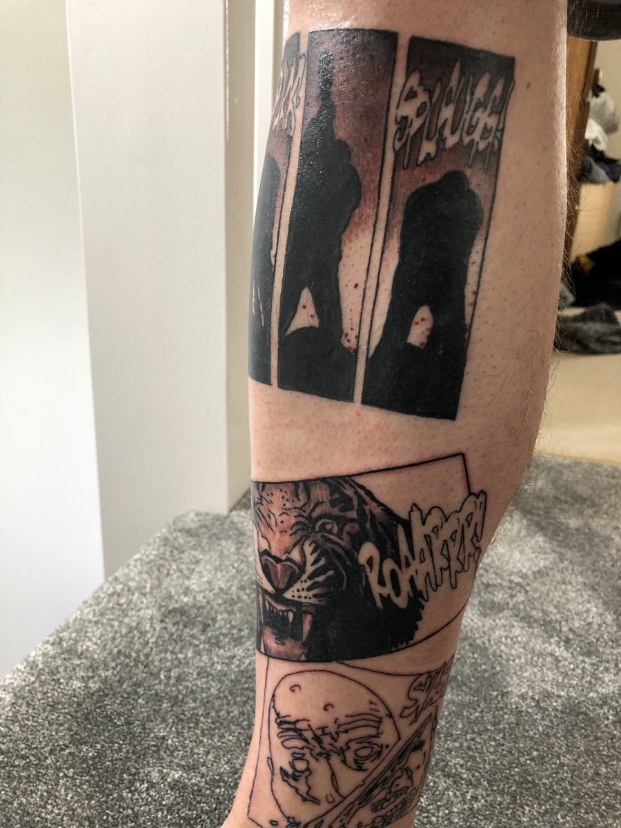 TWDStuff's tweet image. More work done on my #TheWalkingDead comic book leg sleeve. Love it. 

#tattoo #thewalkingdeadcomic #twd @CharlieAdlard @RobertKirkman