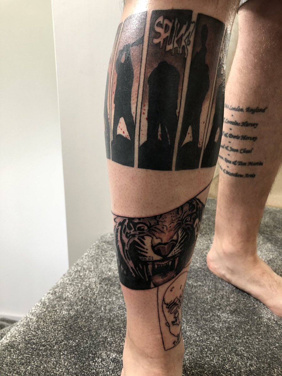 TWDStuff's tweet image. More work done on my #TheWalkingDead comic book leg sleeve. Love it. 

#tattoo #thewalkingdeadcomic #twd @CharlieAdlard @RobertKirkman